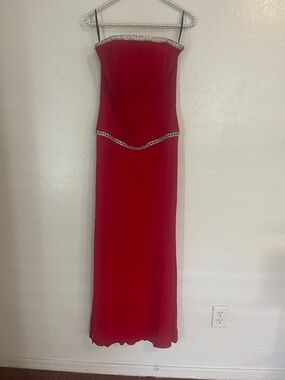 Nicole Bakti Red Corset Dress With Rhinestones Size S Beautiful